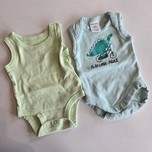 Baby Sleeveless Bodysuits - Green and Blue Dino NB